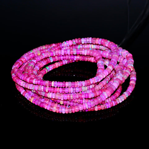 Ethiopian Opal Pink Faceted Rondell Natural Beads 16 inches strands
