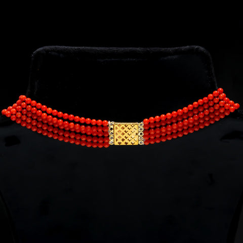Coral and Pearl Round Smooth Natural Beads Necklace 22 Inches Strands