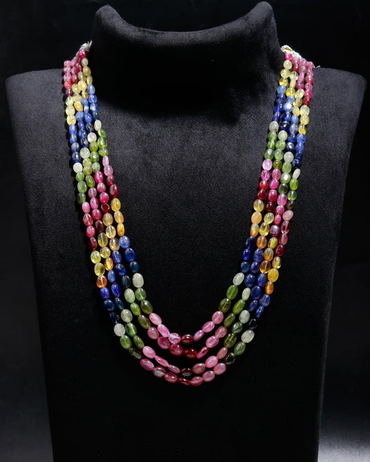 Multi Sapphire Shaded Multi Color Oval Faceted Natural Beads Necklace 20 Inches