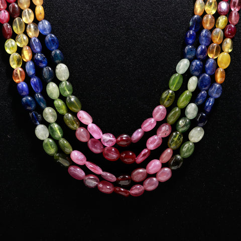 Multi Sapphire Shaded Multi Color Oval Faceted Natural Beads Necklace 20 Inches