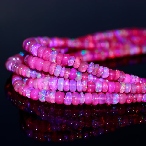 Ethiopian Opal Pink Faceted Rondell Natural Beads 16 inches strands