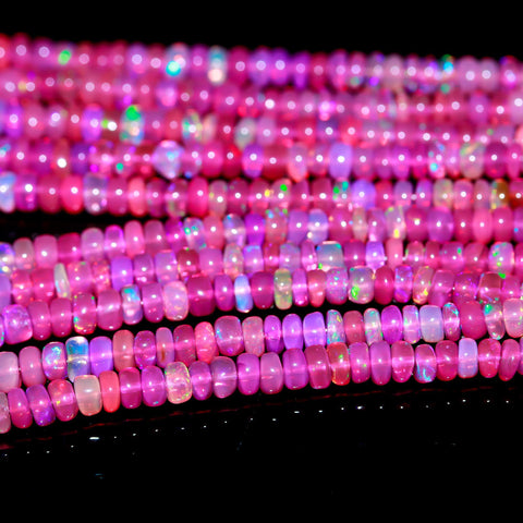 Ethiopian Opal Pink Faceted Rondell Natural Beads 16 inches strands