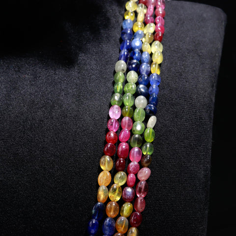 Multi Sapphire Shaded Multi Color Oval Faceted Natural Beads Necklace 20 Inches