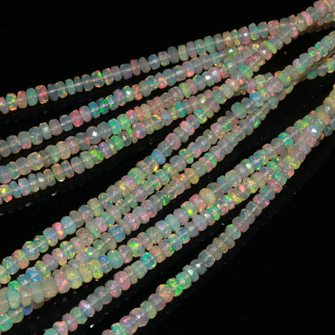 Ethiopian Opal White Rondelle Faceted Natural Beads 16 inches strands
