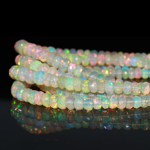 Ethiopian Opal White Rondelle Faceted Natural Beads 16 inches strands