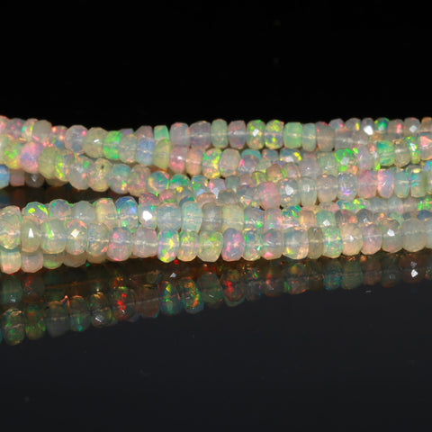 Ethiopian Opal White Rondelle Faceted Natural Beads 16 inches strands