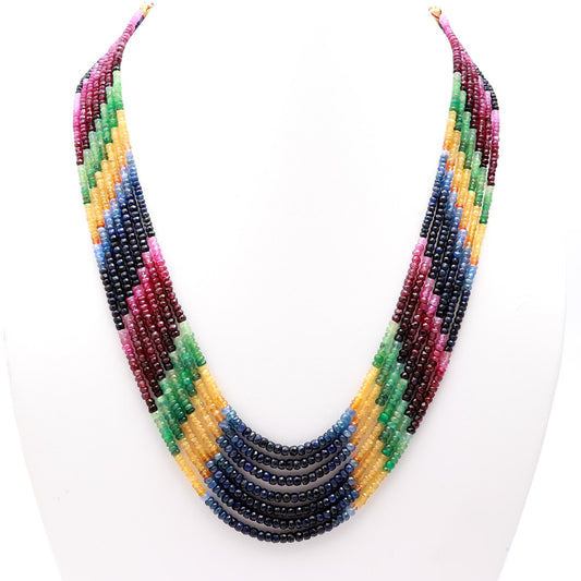 Multi Sapphire Round Faceted Natural Beads Necklace 22 Inches Strands