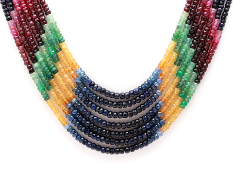 Multi Sapphire Round Faceted Natural Beads Necklace 22 Inches Strands