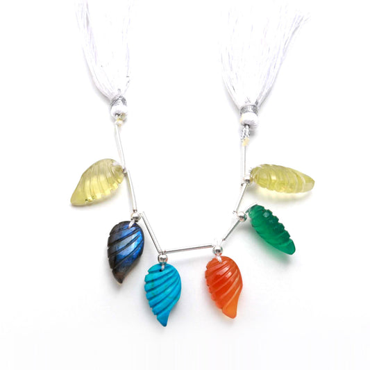 Labradorite Multi Stone Shell Carving Natural Beads 8 Inches Strands