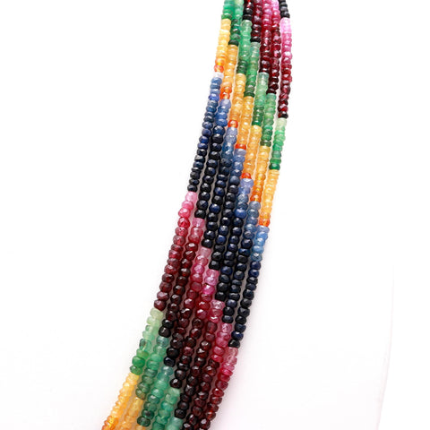 Multi Sapphire Round Faceted Natural Beads Necklace 22 Inches Strands