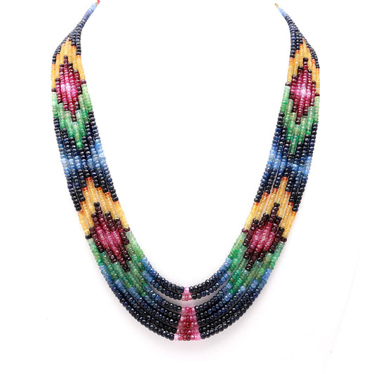 Multi Sapphire Round Faceted Natural Beads Necklace 22 Inches Strands
