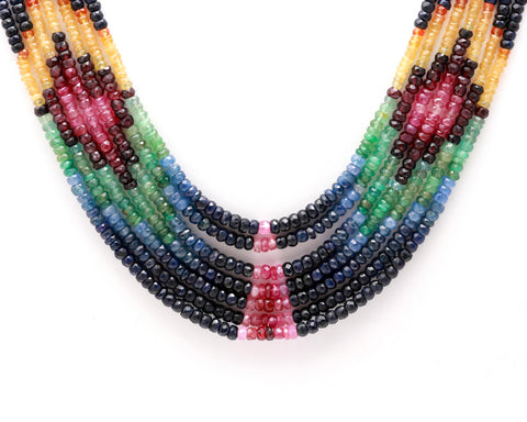 Multi Sapphire Round Faceted Natural Beads Necklace 22 Inches Strands