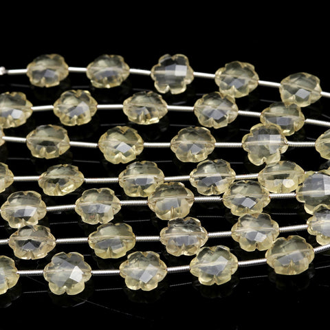 Lemon Quartz Yellow Clover Carving Natural Beads 8 Inches Strands
