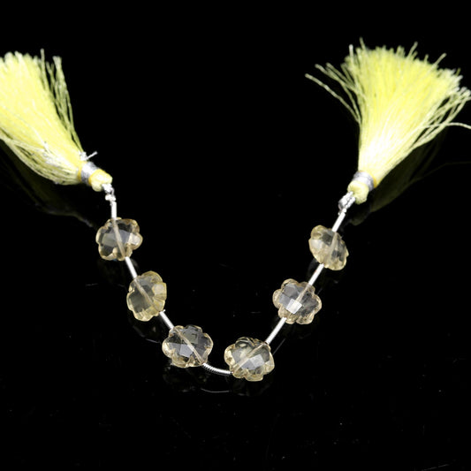 Lemon Quartz Yellow Clover Carving Natural Beads 8 Inches Strands