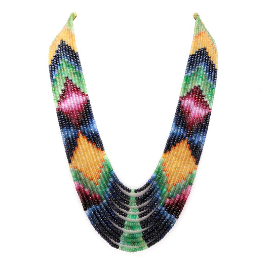 Multi Sapphire Rondell Faceted Natural Beads Necklace 22 Inches Strands