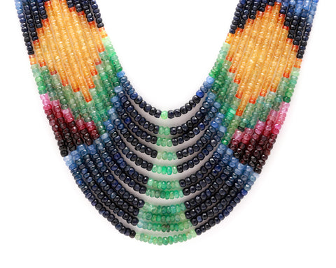 Multi Sapphire Rondell Faceted Natural Beads Necklace 22 Inches Strands