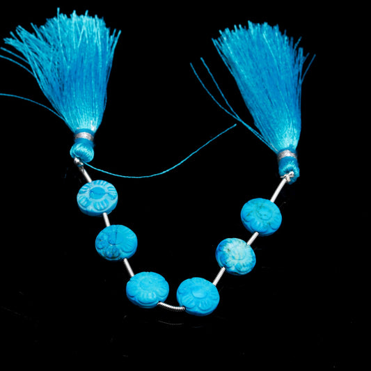 Turquoise Blue Petal Flower Faceted Natural Beads 8 inches Strands