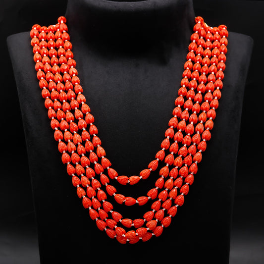 Red Coral Tulip Smooth Natural Beads Necklace 22 Inches Strand