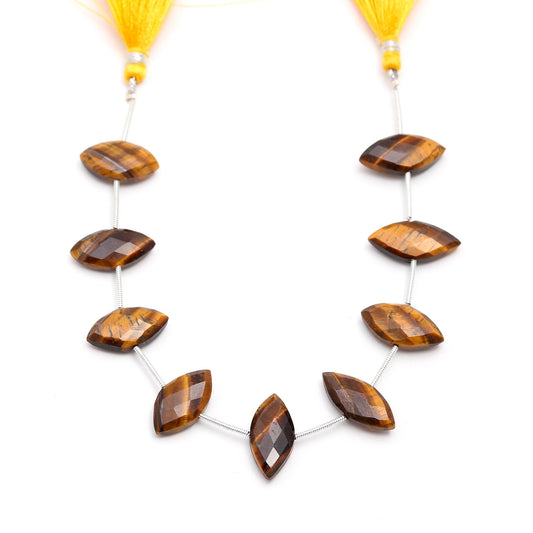 Tigers Eye Brown Marquise Carving Natural Beads 8 Inches Strands