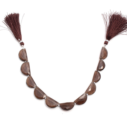 Smoky Brown Curved D Shape Faceted Natural Beads 8 Inches Strands