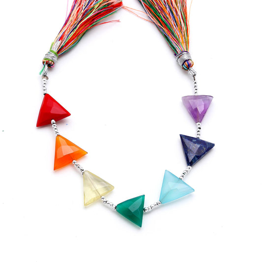7 Chakra Multi Stone Natural Triangle Faceted 8 Inches Strands