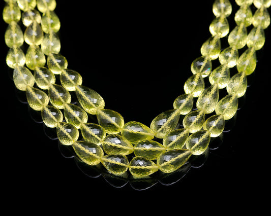 Lemon Quartz Yellow Drop Carving Natural Beads 16 Inches Strands