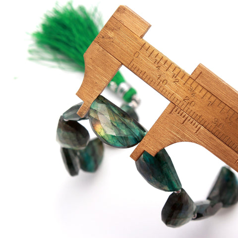 Green Coated Labradorite D Shape Faceted Natural Beads