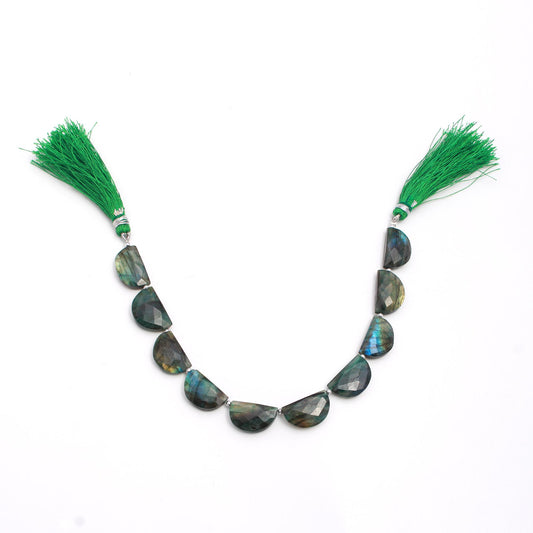 Green Coated Labradorite D Shape Faceted Natural Beads