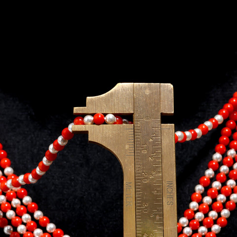 Coral and Pearl Round Smooth Natural Beads Necklace 22 Inches Strand