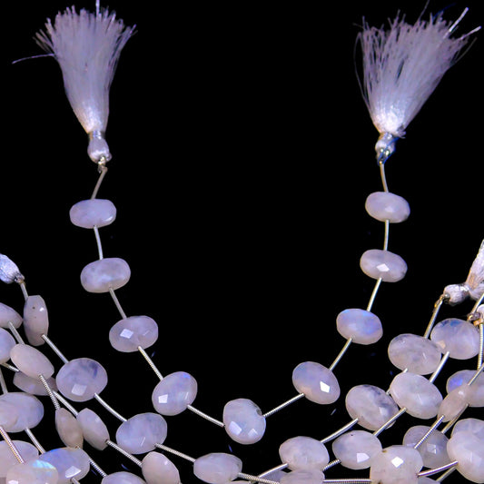 Rainbow Moonstone White Oval Carving Natural Beads 8 Inches Strands