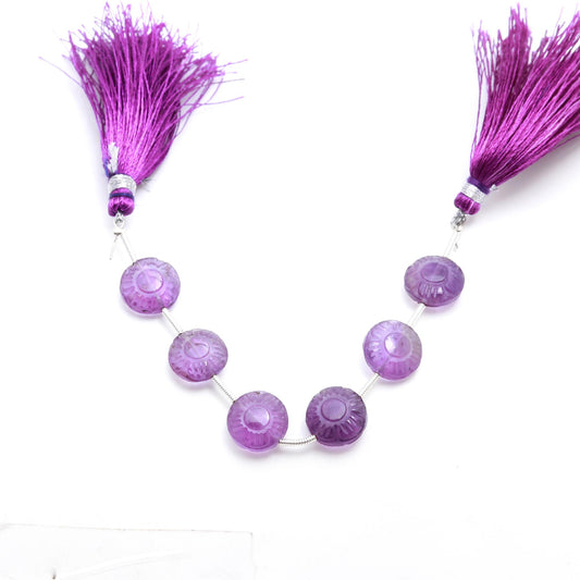 Amethyst Purple Petal Flower Leaf Carving Natural 8 Inches Strands