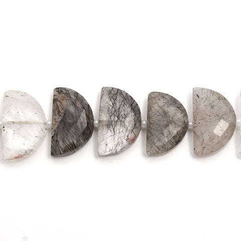 Black Rutilated Quartz D Shape Faceted Natural Beads 8 Inches Strands