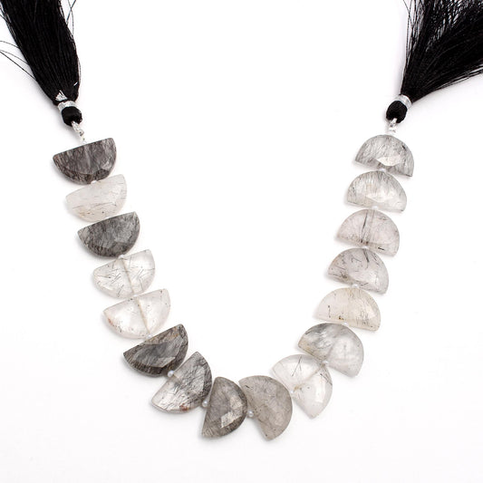 Black Rutilated Quartz D Shape Faceted Natural Beads 8 Inches Strands