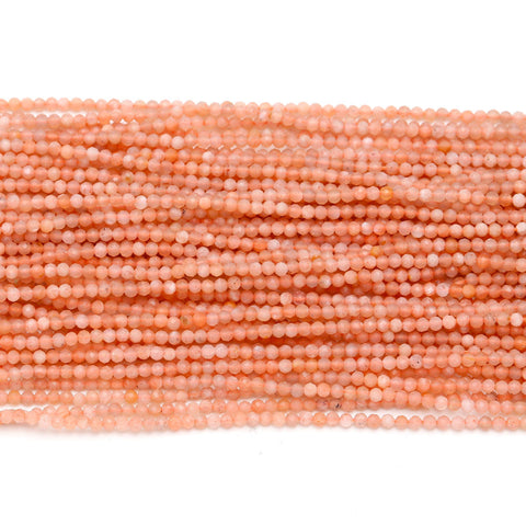Sunstone Pink Round Faceted Natural Beads 13 Inches Strands