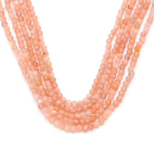Sunstone Pink Round Faceted Natural Beads 13 Inches Strands