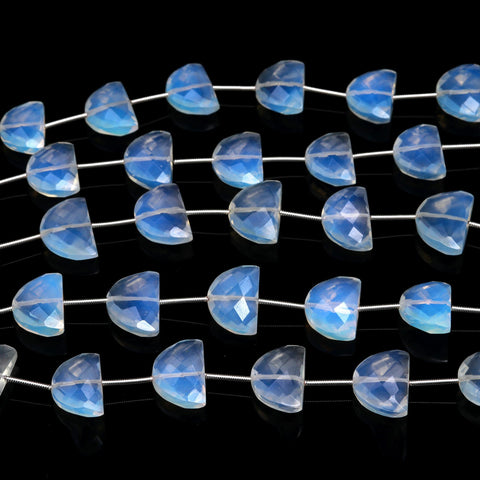 Rainbow Moonstone White D Shape Carving Natural Beads 8 Inches Strands