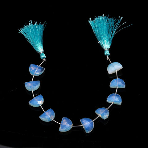 Rainbow Moonstone White D Shape Carving Natural Beads 8 Inches Strands