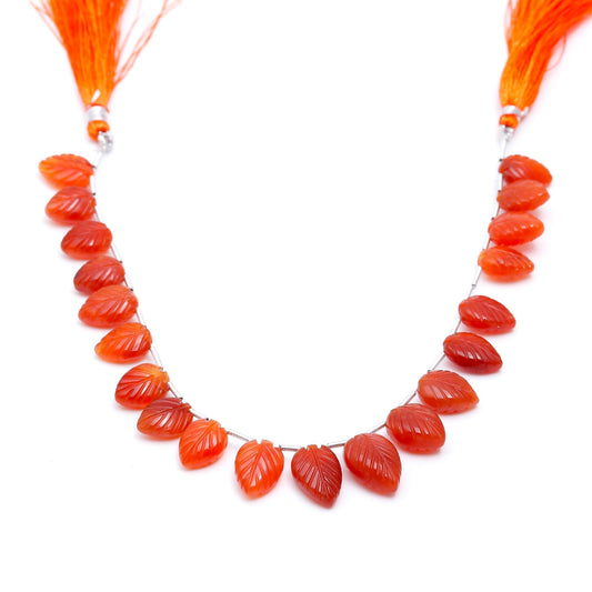 Carnelian Orange Leaf Carving Natural Beads 8 Inches Strands
