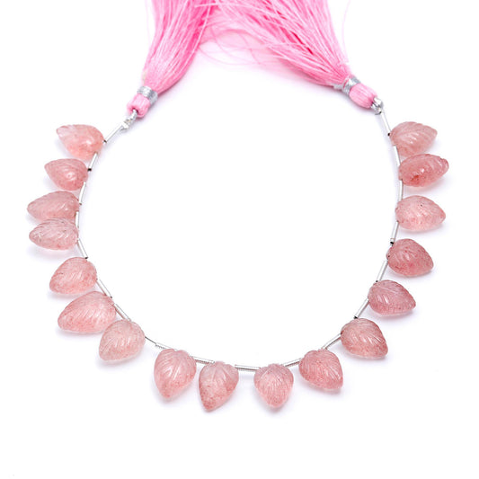Rose Quartz Pink Leaf Carving Natural Beads 8 Inches Strands