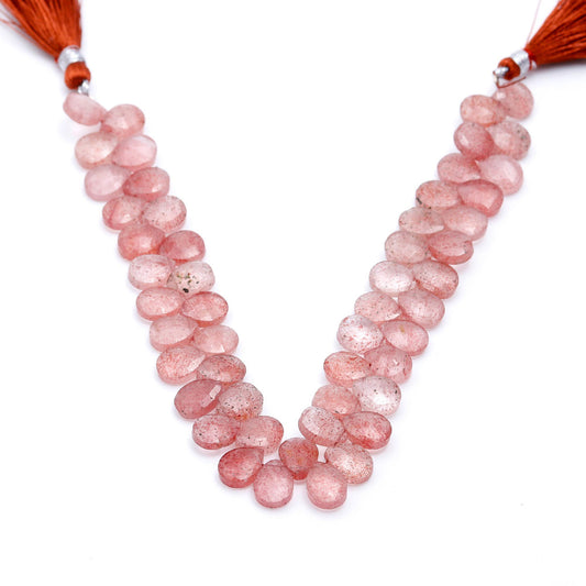 Pink Strawberry Quart Pear Carving Natural Beads 8 Inches Strands