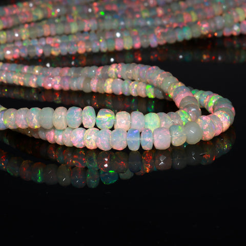 Ethiopian Opal White Rondelle Faceted Natural Beads 16 inches strands