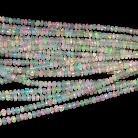 Ethiopian Opal White Rondelle Faceted Natural Beads 16 inches strands