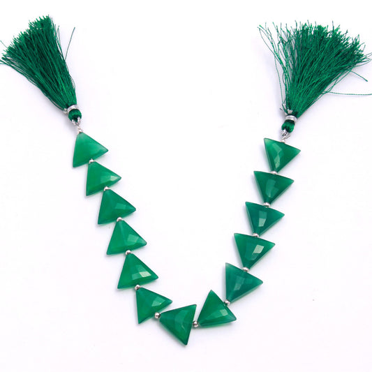 Green Onyx Triangle Faceted Natural Beads 8 Inches Strands