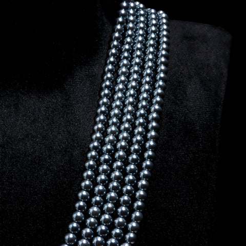 Pearl Black Round Smooth Beads Necklace 22 Inches Strands