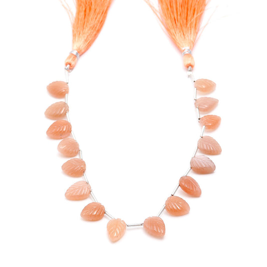 Moonstone Peach Carving Leaf Natural Beads 8 Inches Strands