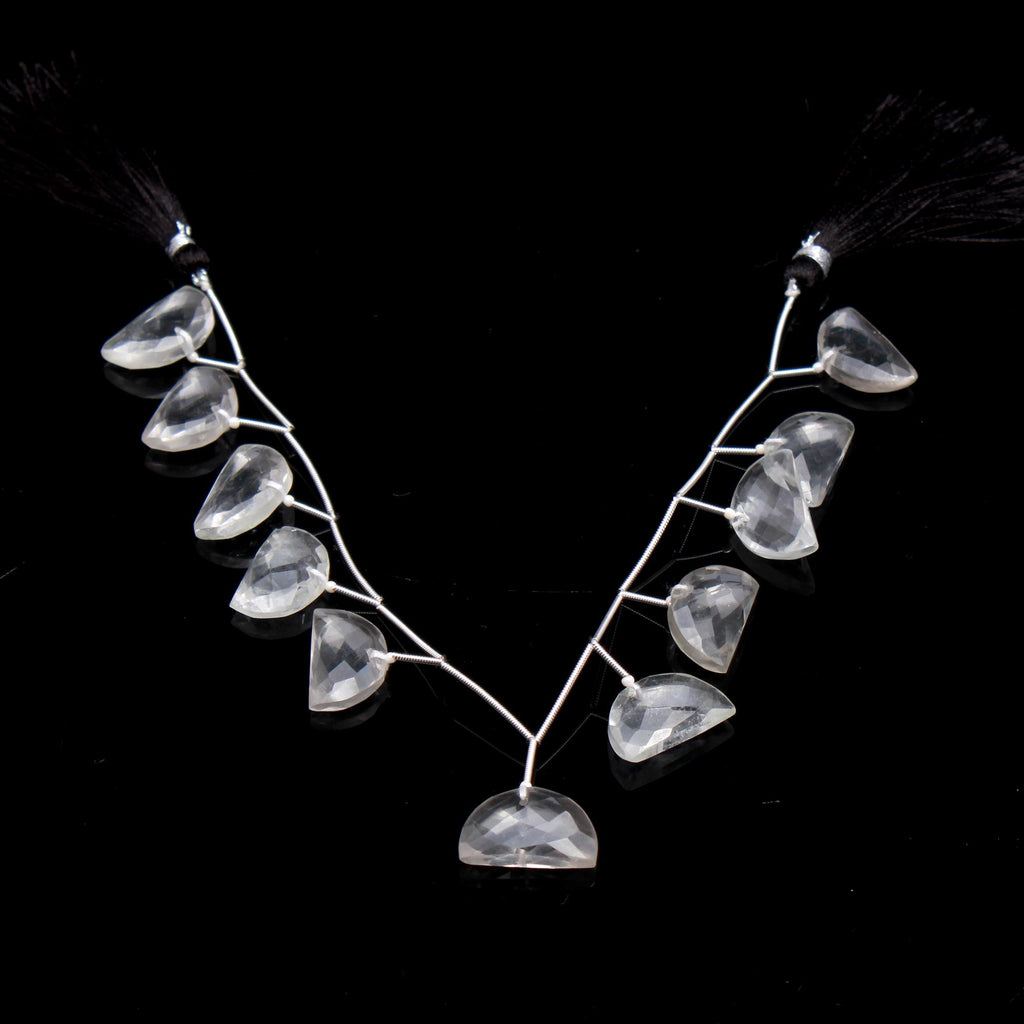 Crystal Quartz White D Shape 18 MM Faceted Natural Beads 8 Inches Strands