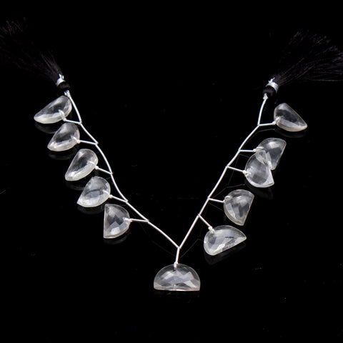 Crystal Quartz White D Shape 18 MM Faceted Natural Beads 8 Inches Strands