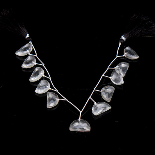 Crystal Quartz White D Shape 18 MM Faceted Natural Beads 8 Inches Strands