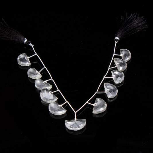 Crystal Quartz White D Shape Surface Drilled Faceted Natural Beads 8 Inches Strands