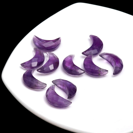 Amethyst Half Moon Purple Carving Natural Faceted Stone
